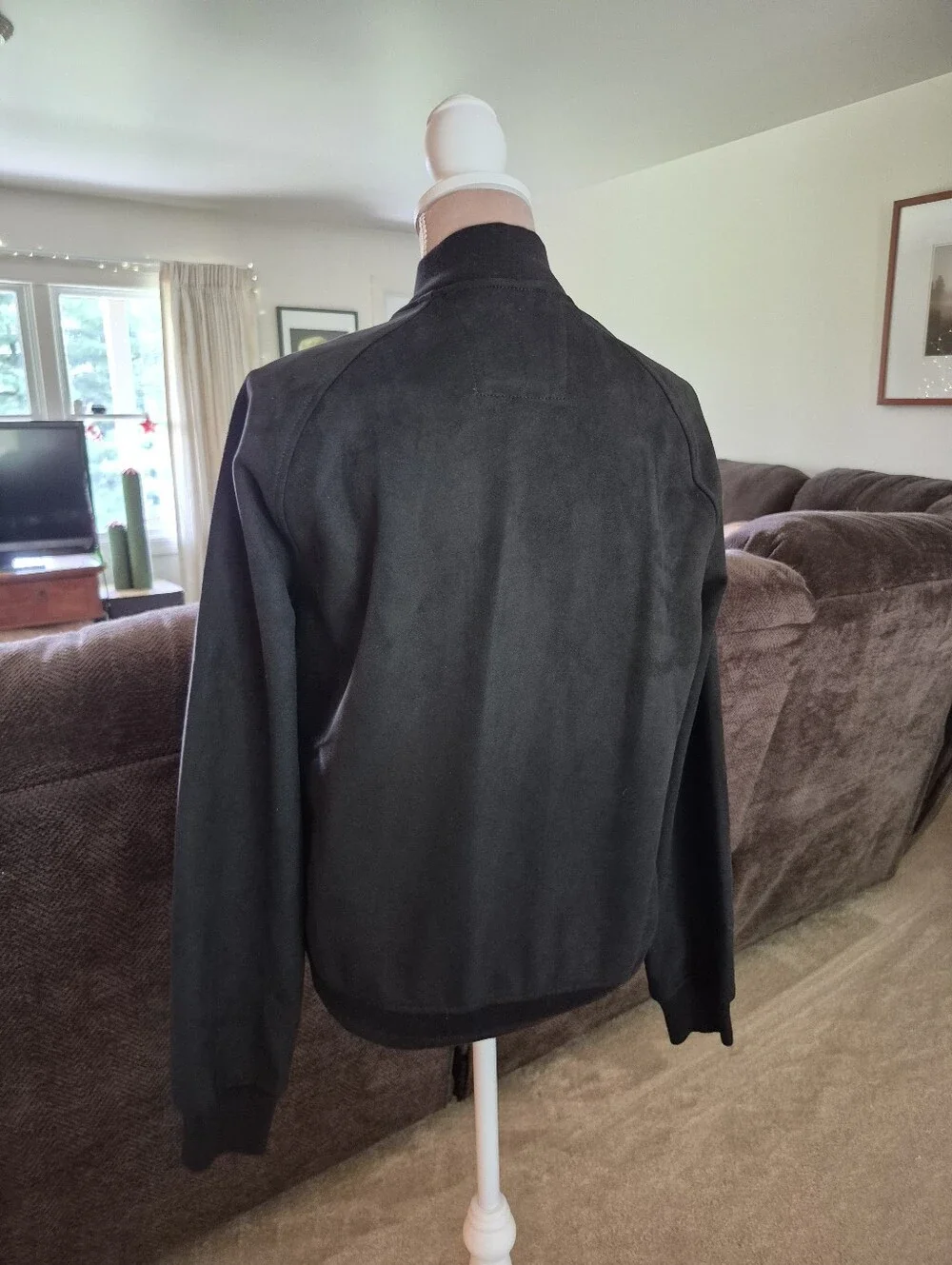 Banana Republic Mens Black Zip-Front Bomber Jacket Size Dmall, Suede Like
